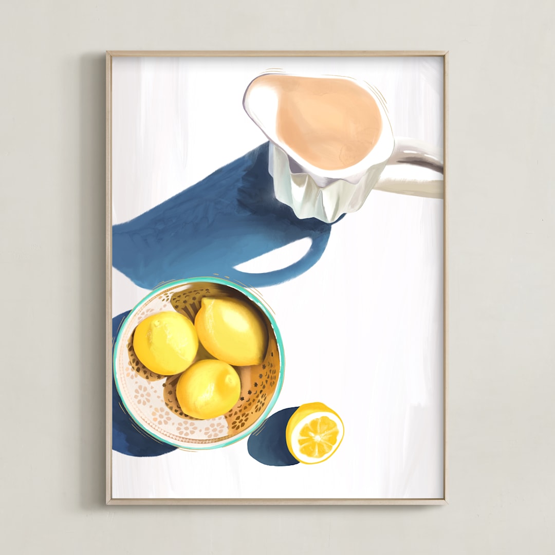 "Flatlay Lemon Study No.2" - Art Print in Lemon Yellow by Kinga Subject - Framed