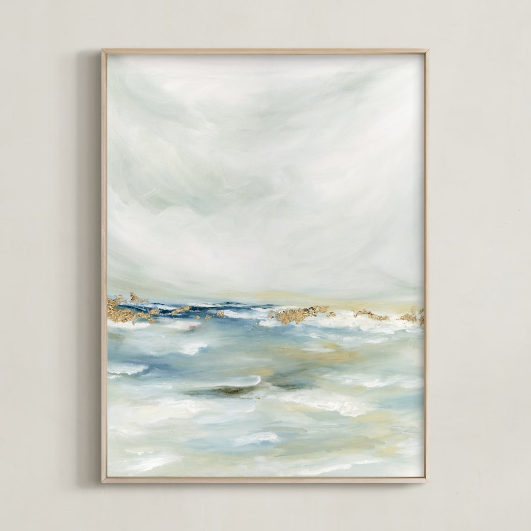 "Shimmering Coast I" - Art Print in Azure by Nicoletta Savod - Framed