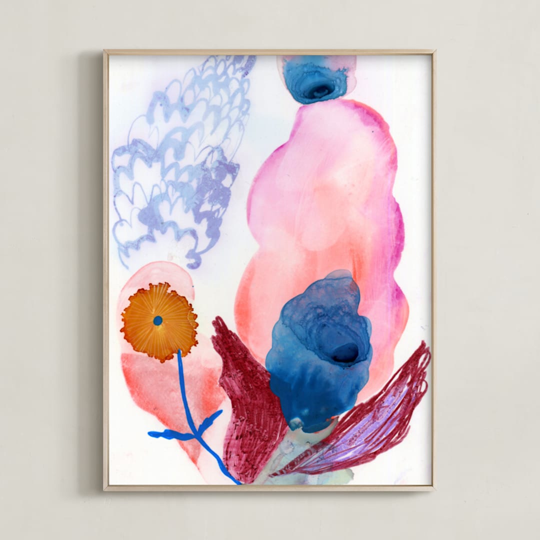"Unlikely Lilacs" - Art Print in Burgundy by Anna Marie Farmer - Framed