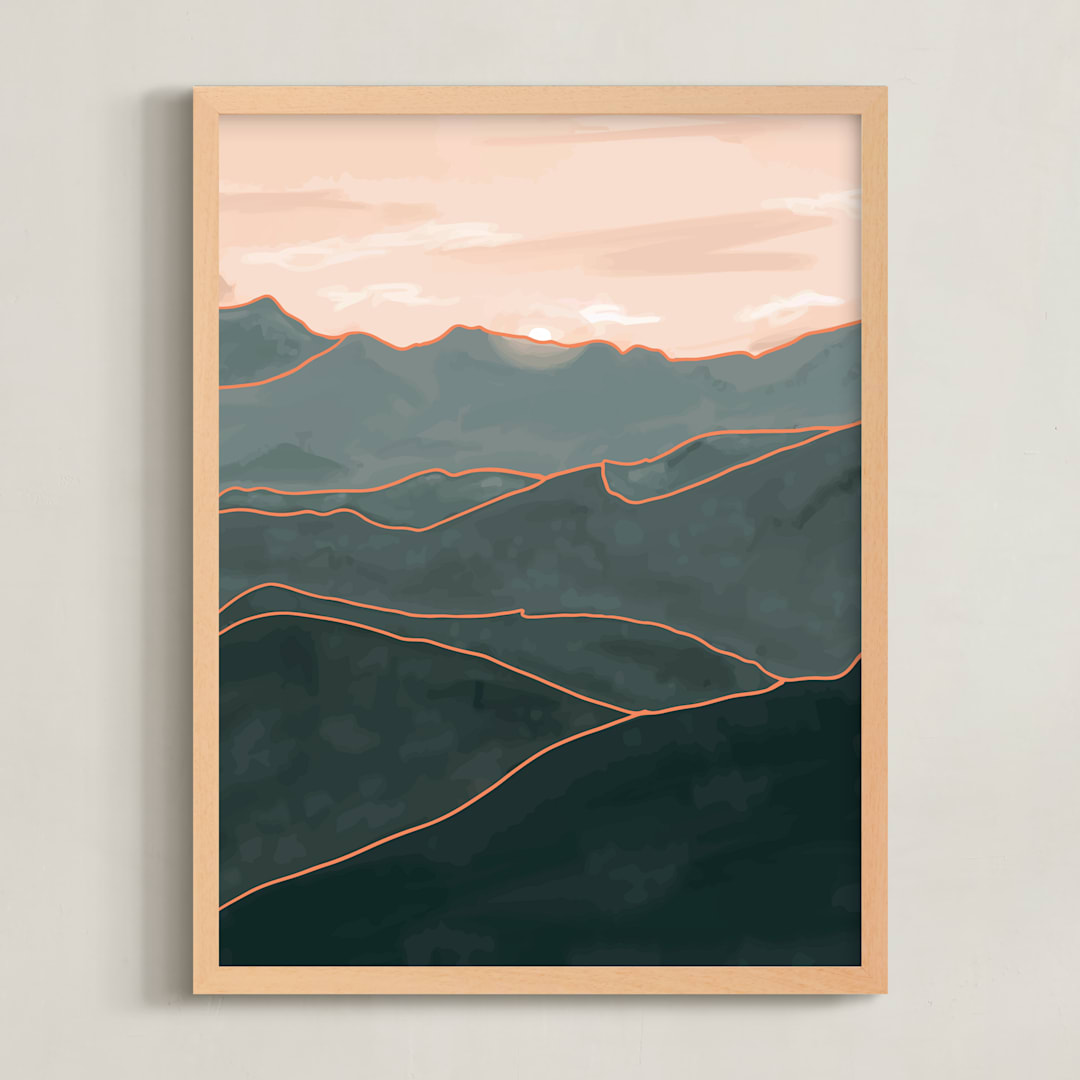 "Mountain Sky" - Art Print in Overlook Green by Becca Robinson - Framed