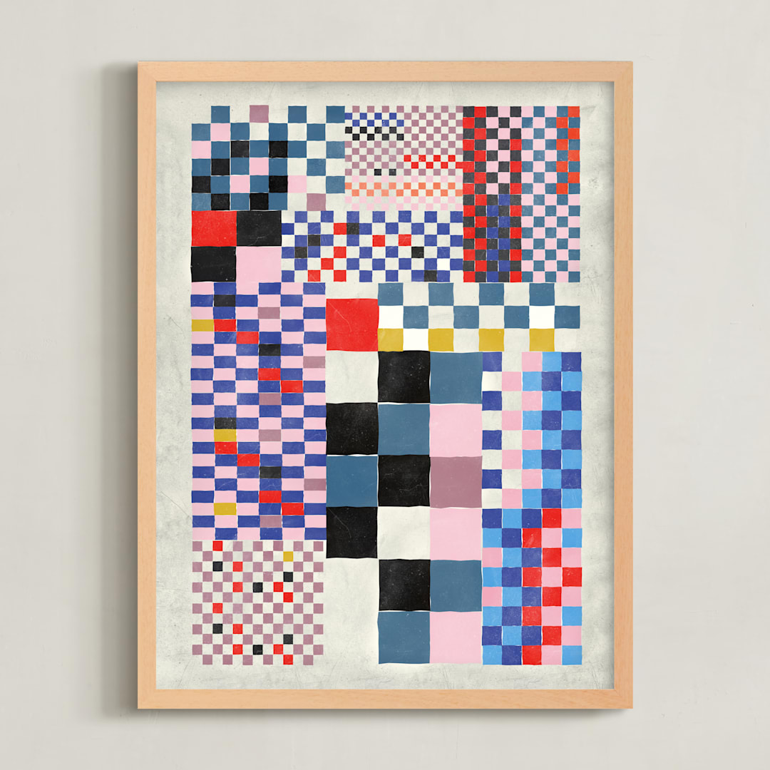 "Checker Madness" - Art Print in Marine Blue by Krissy Callahan - Framed