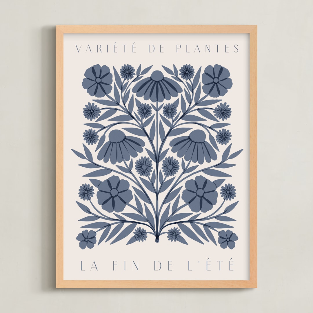 "Les Plantes II" - Art Print in Sky Blue by Katharine Watson - Framed