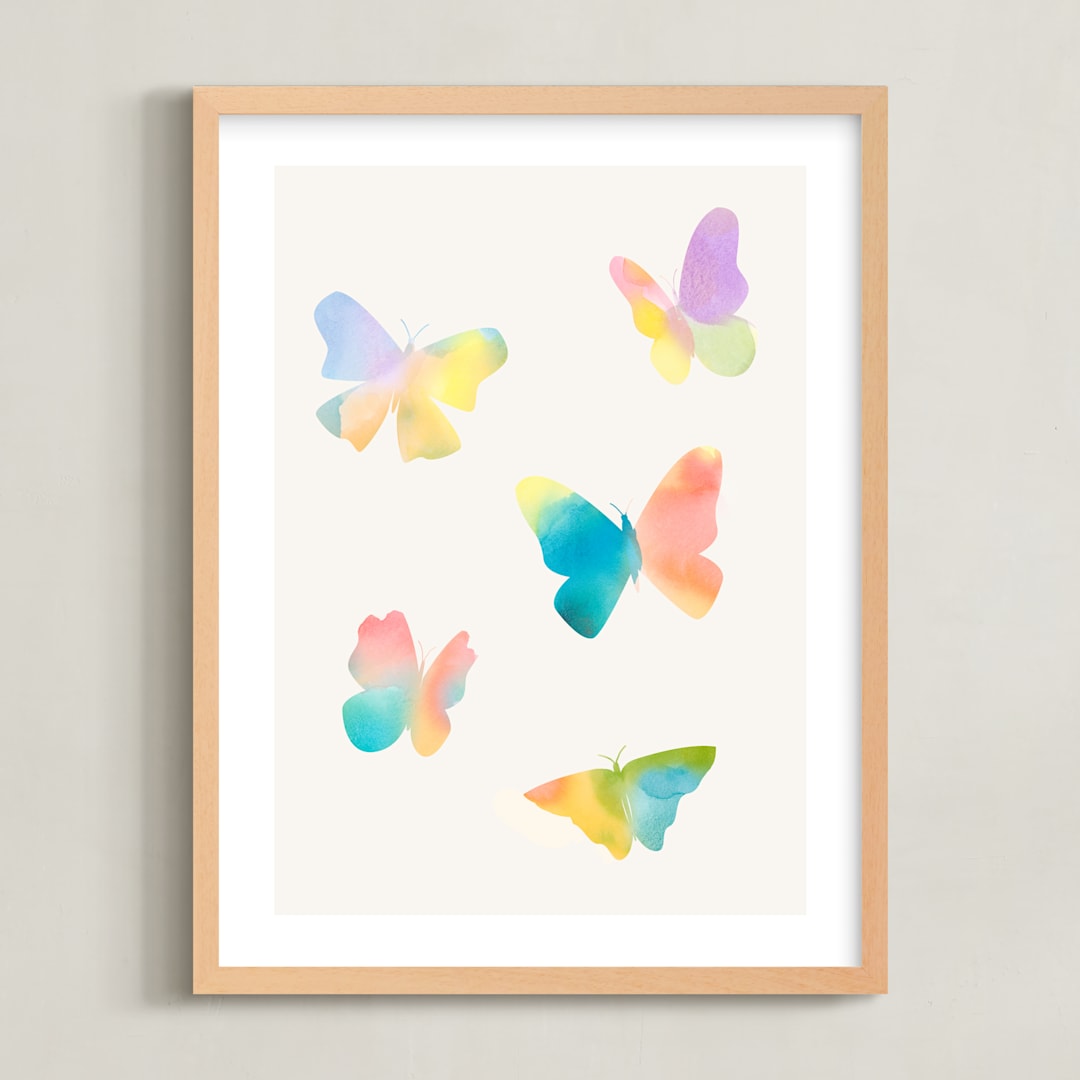 "Watercolor butterflies" - Art Print in Sky by Lindsay Megahed - Framed