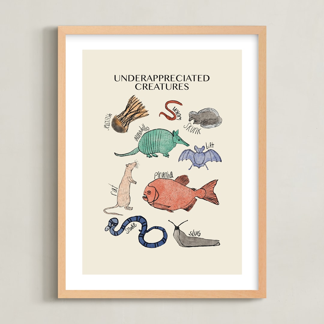 "Underappreciated Creatures" - Art Print in Turquoise Sea Green by Kellie Dykast - Framed