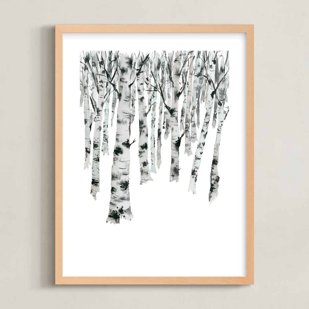 "Birch Forest" - Art Print in Birch Grey by Jean Choe Art and Design - Framed