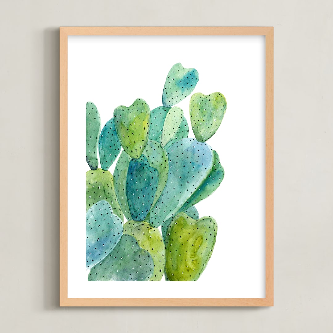"Cacti" - Art Print in Cactus green by Alexandra Dzh - Framed