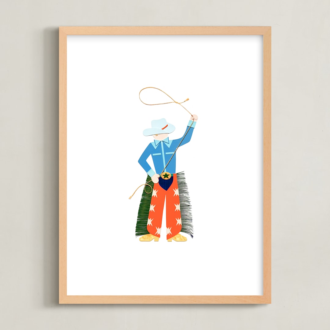 "Cowboy Carl" - Art Print in Cajun Shrimp by Kelsey Livingston - Framed
