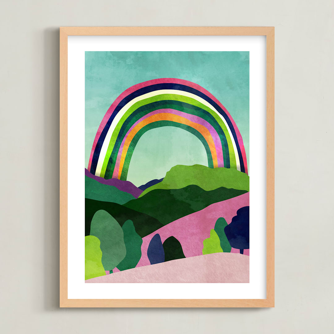 "Rainbow dreams" - Art Print in Emerald Green by Mojca Dolinar - Framed