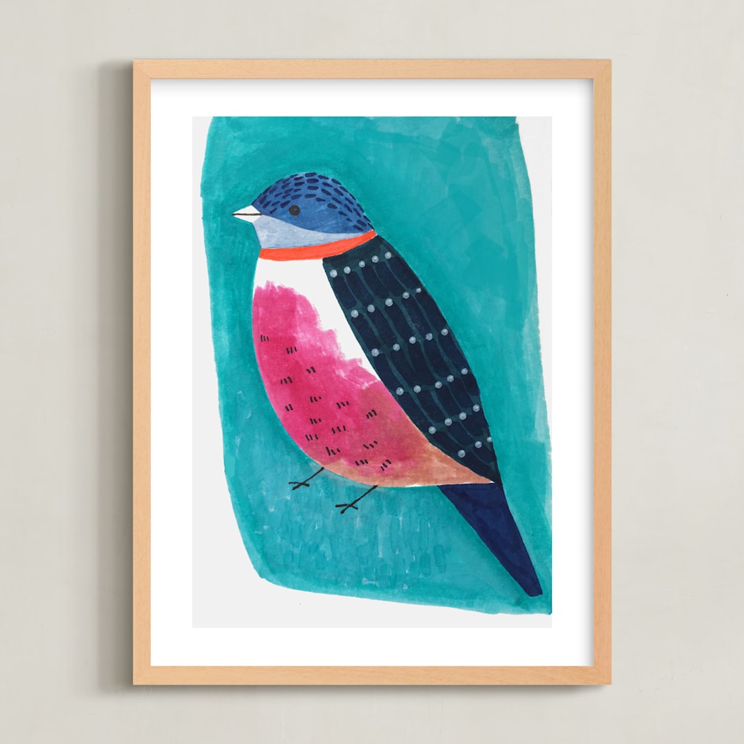 "still 5" - Art Print in Turquoise, petrol, pink and blue by Victoria Johnson - Framed