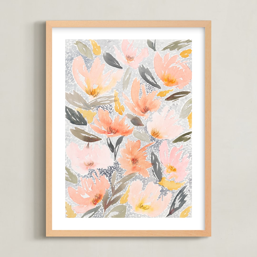"Speckled Garden" - Art Print in White by Whitney Rainsdon - Framed