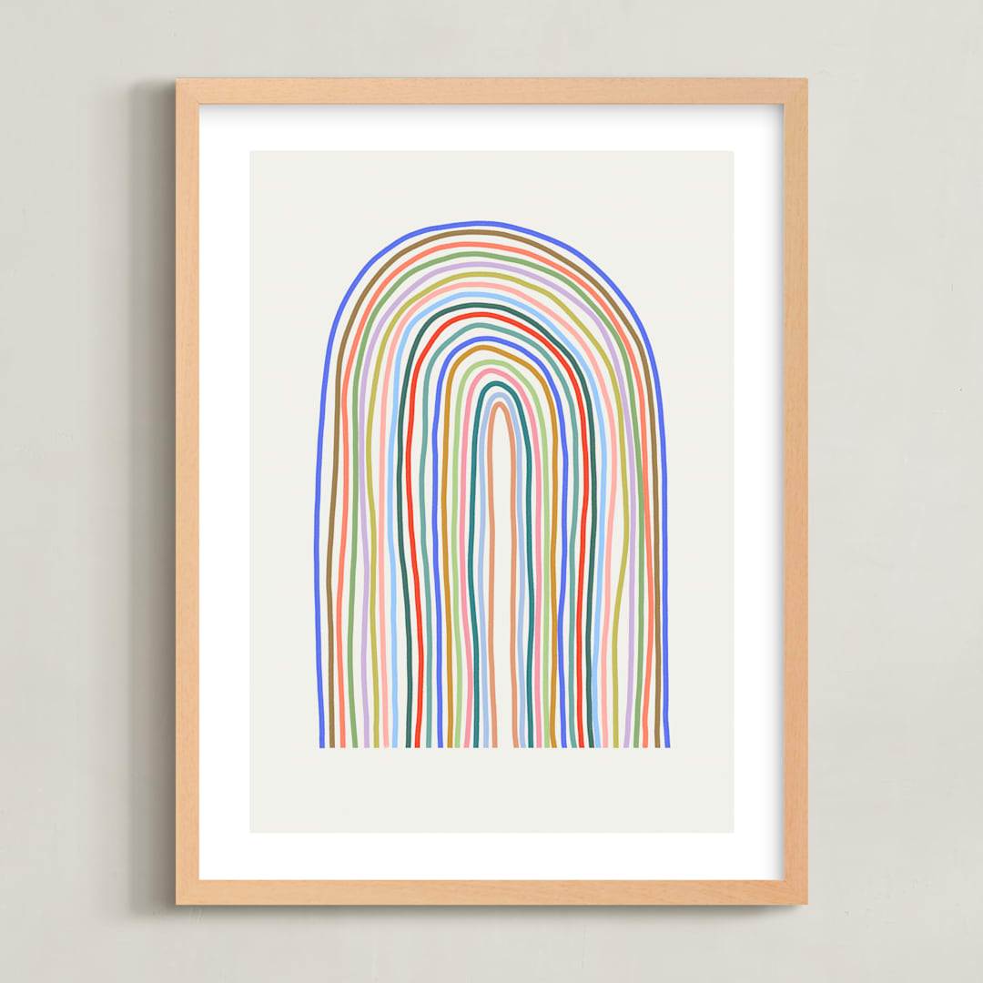 "happy rainbow" - Art Print in Buttercream by Kelly Watkins - Framed