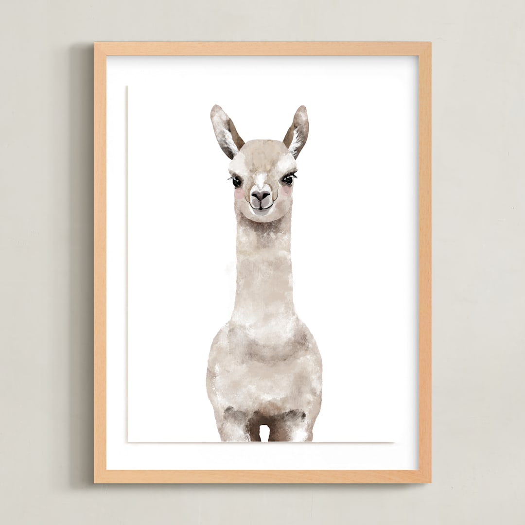 "Baby Animal Llama" - Art Print in Milky foam by Cass Loh - Framed