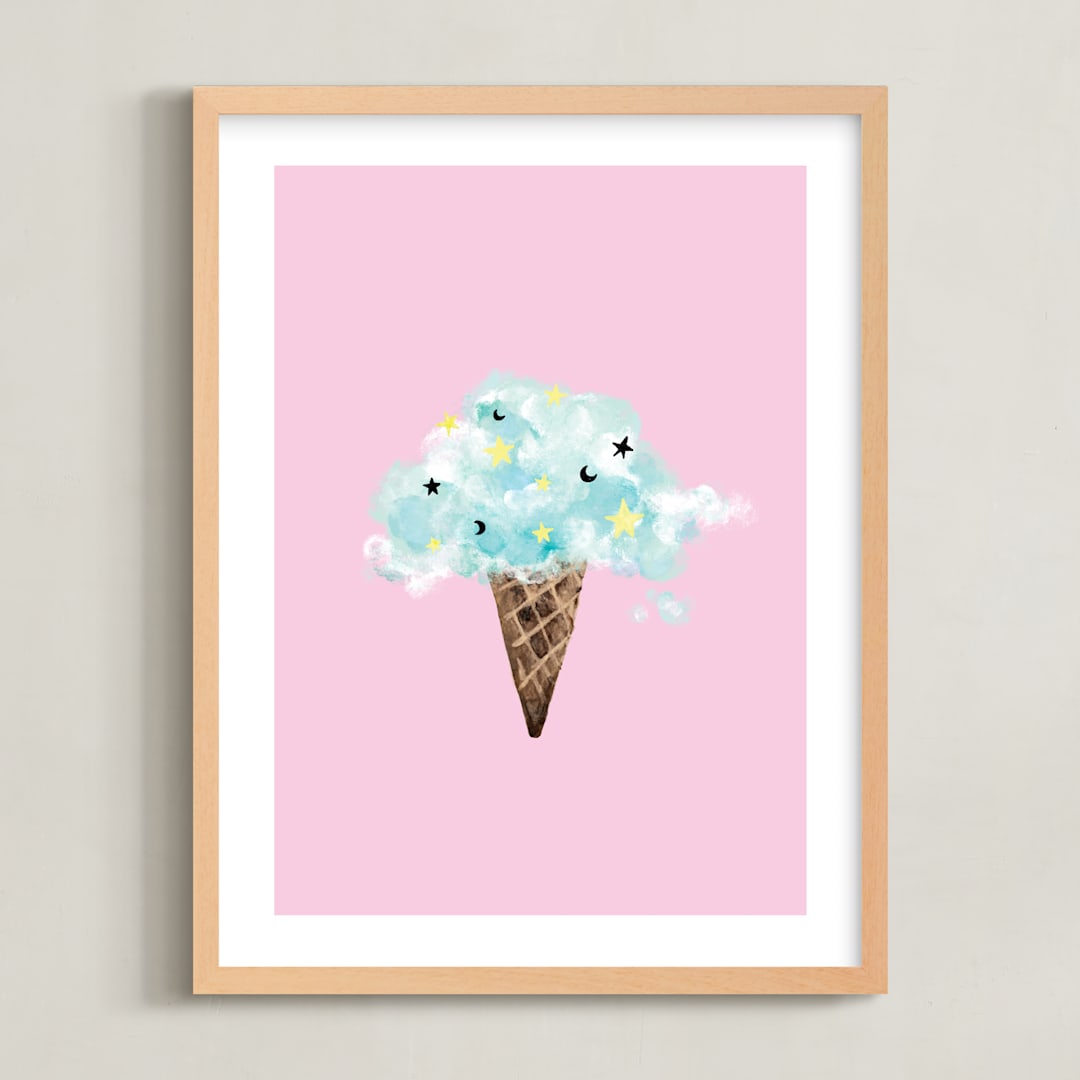 "cloud ice cream" - Art Print in bubble gum by Cass Loh - Framed