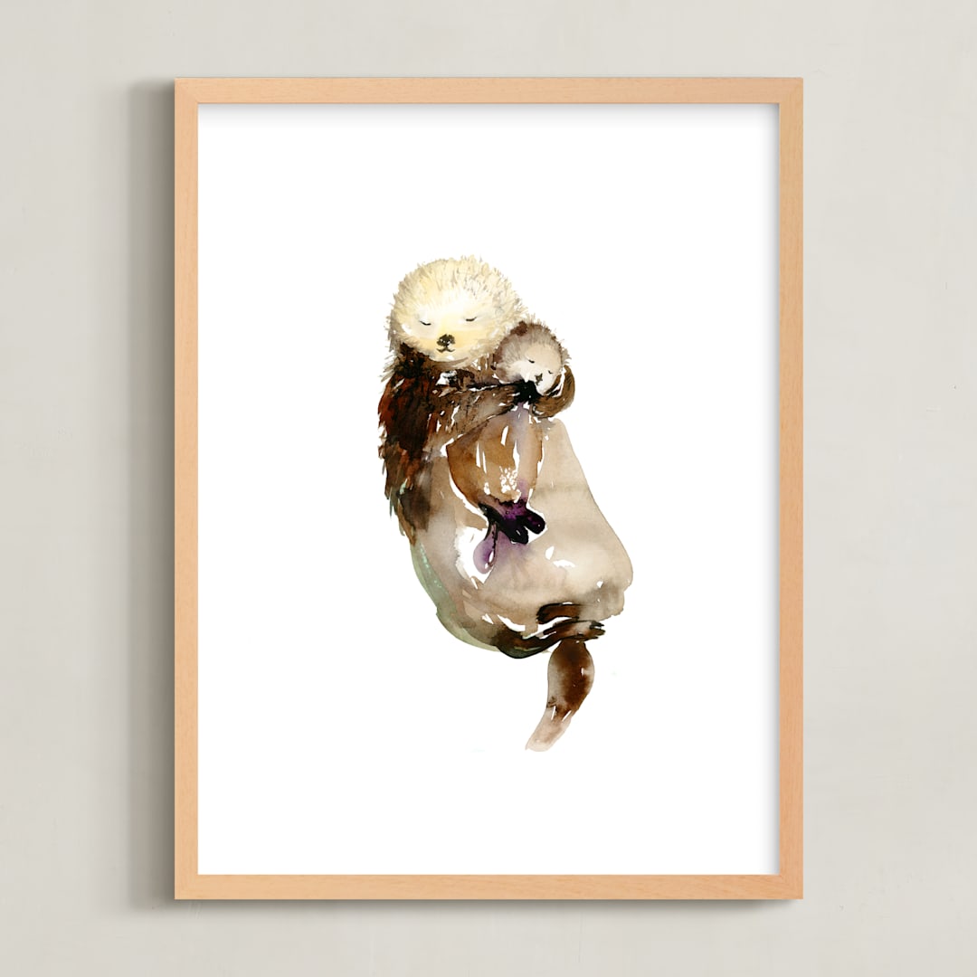 "Mommy Is My World" - Art Print in Otter Brown by Jean Choe Art and Design - Framed