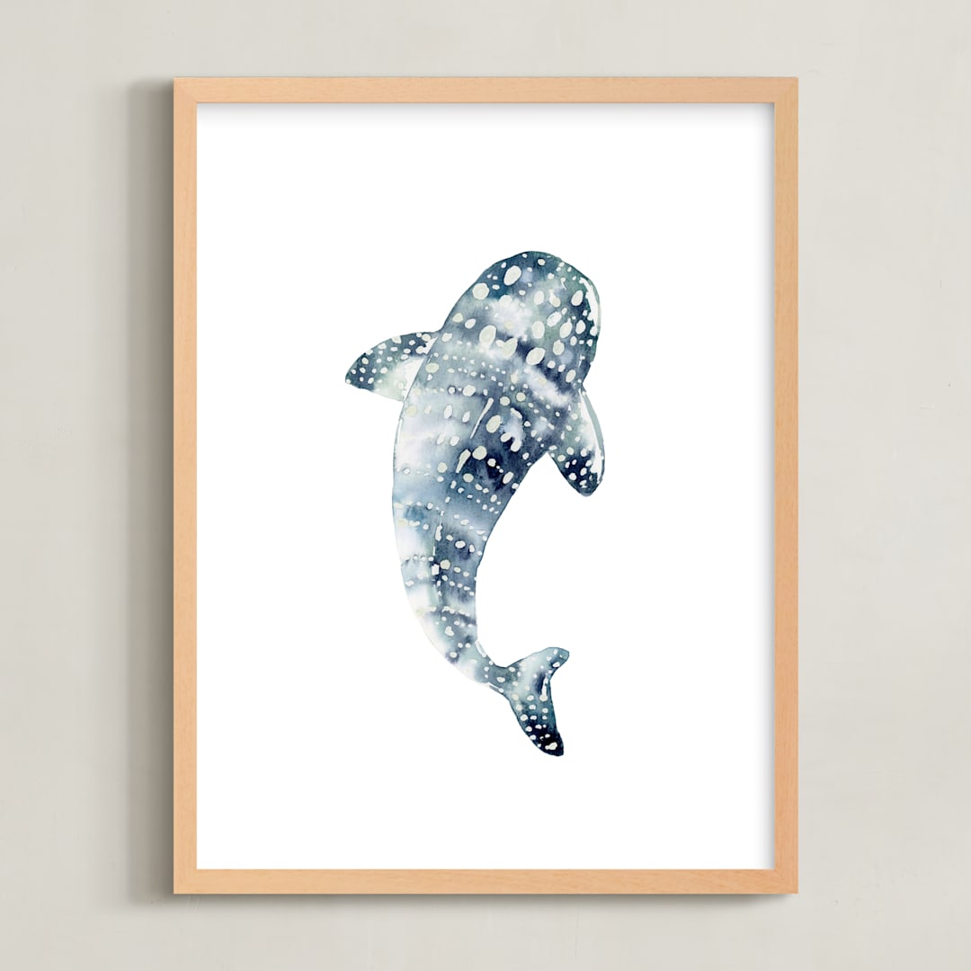 "Celestial Sharks" - Art Print in Stormy Blue by Katrina Pete - Framed