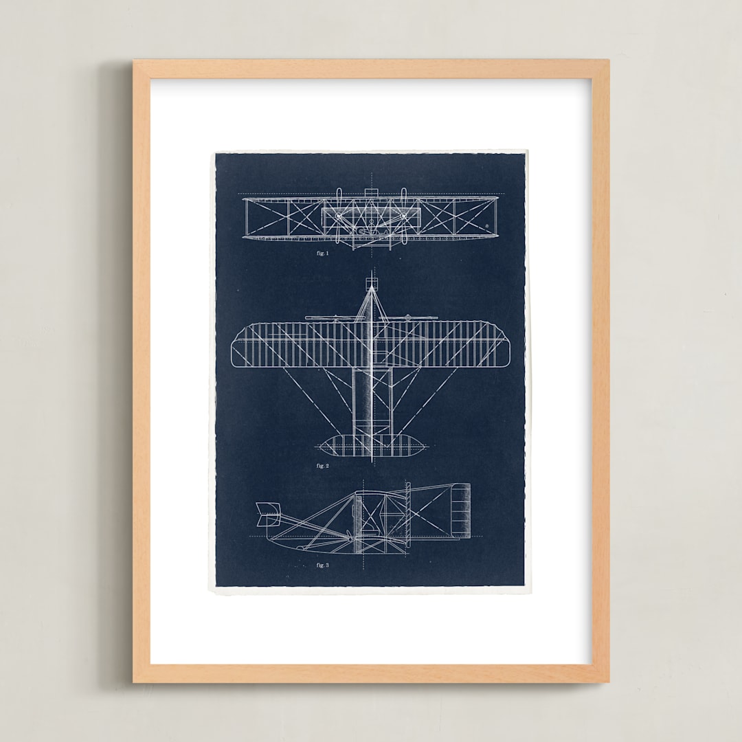 "Plane diagram" - Art Print in Navy by Robert and Stella - Framed