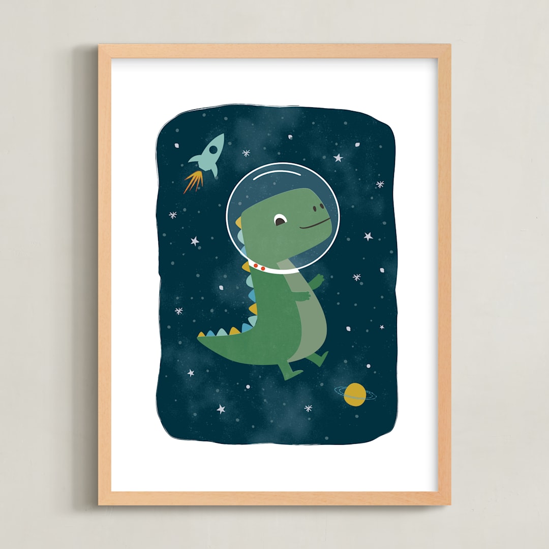"Dinos in space" - Art Print in Triassic by Annie Holmquist - Framed
