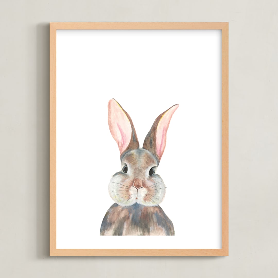 "Curious Bunny" - Art Print in Grey by Together Apart - Framed