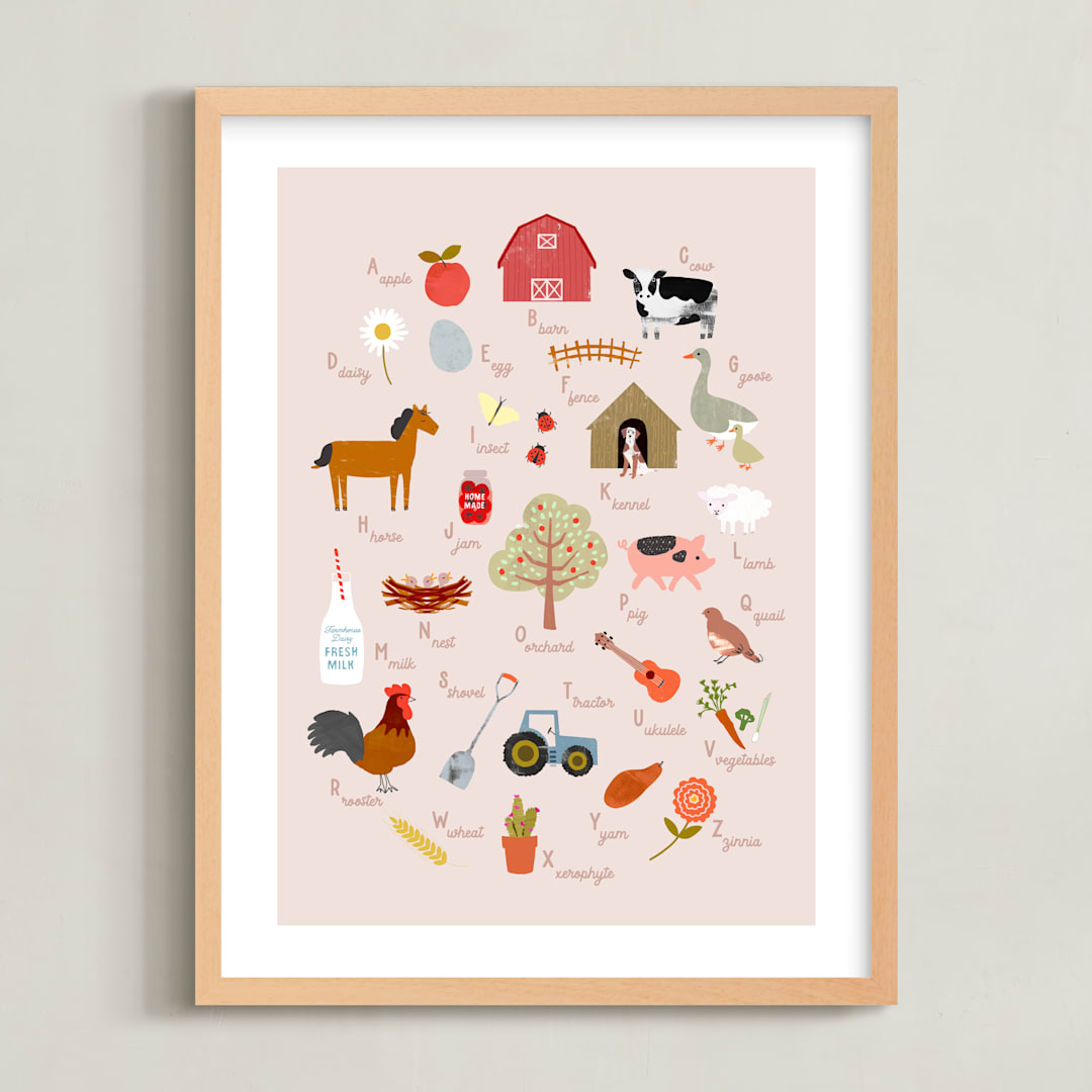 "Find Me on the Farm" - Art Print in Taupe by Francesca Iannaccone - Framed