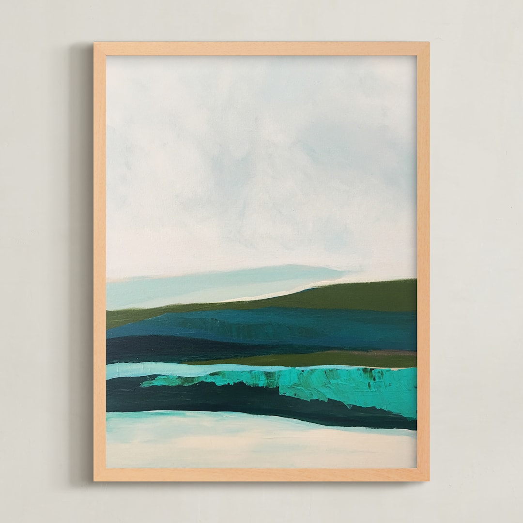 "Abstract  Seascape Alaskan Coast" - Art Print in turquoise blue by Caryn Owen - Framed