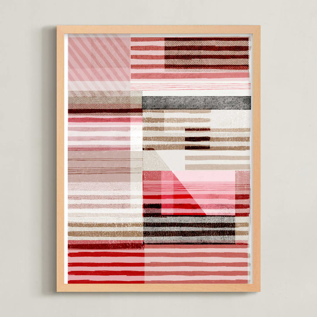 "Lined Abstract" - Art Print in Coral Pink by Francesca Iannaccone - Framed
