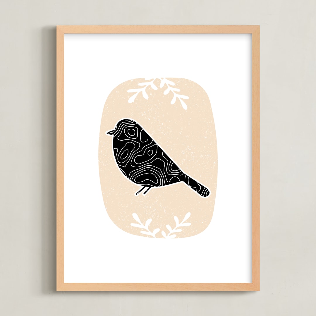 "Birdie" - Art Print in Tangerine Dream by Alicia Youngken - Framed