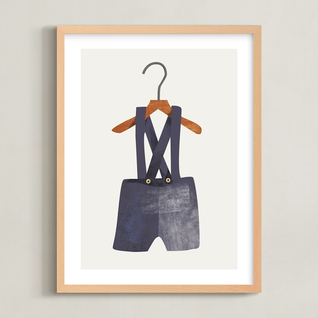 "Overalls" - Art Print in Bluebird by Haley Warner - Framed