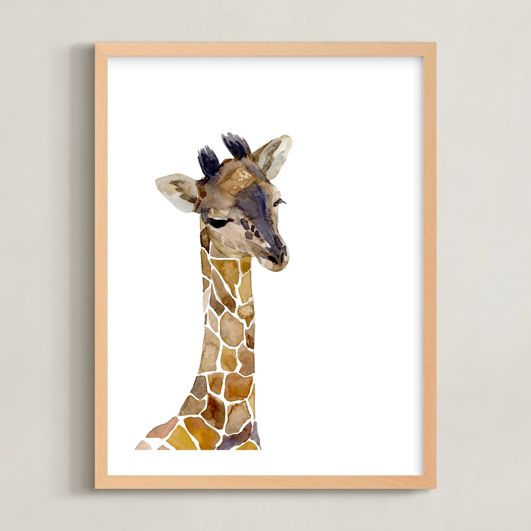 "Baby Animal Friends: Giraffe" - Art Print in Brown Giraffe Spots by Jieun K Rasband - Framed