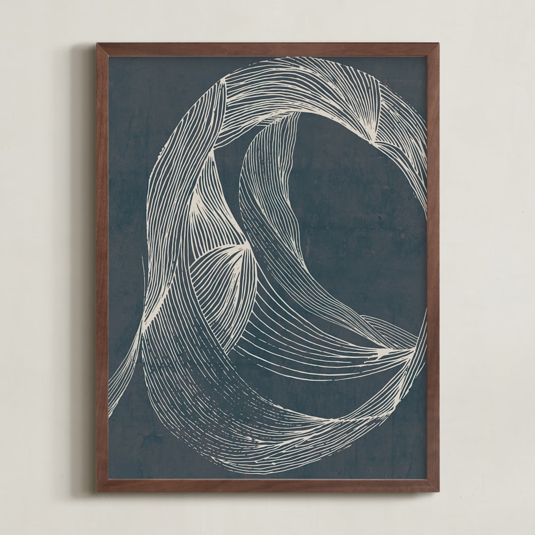 "Dancing Lines" - Art Print in Whale Blue by Lucrecia Caporale - Framed