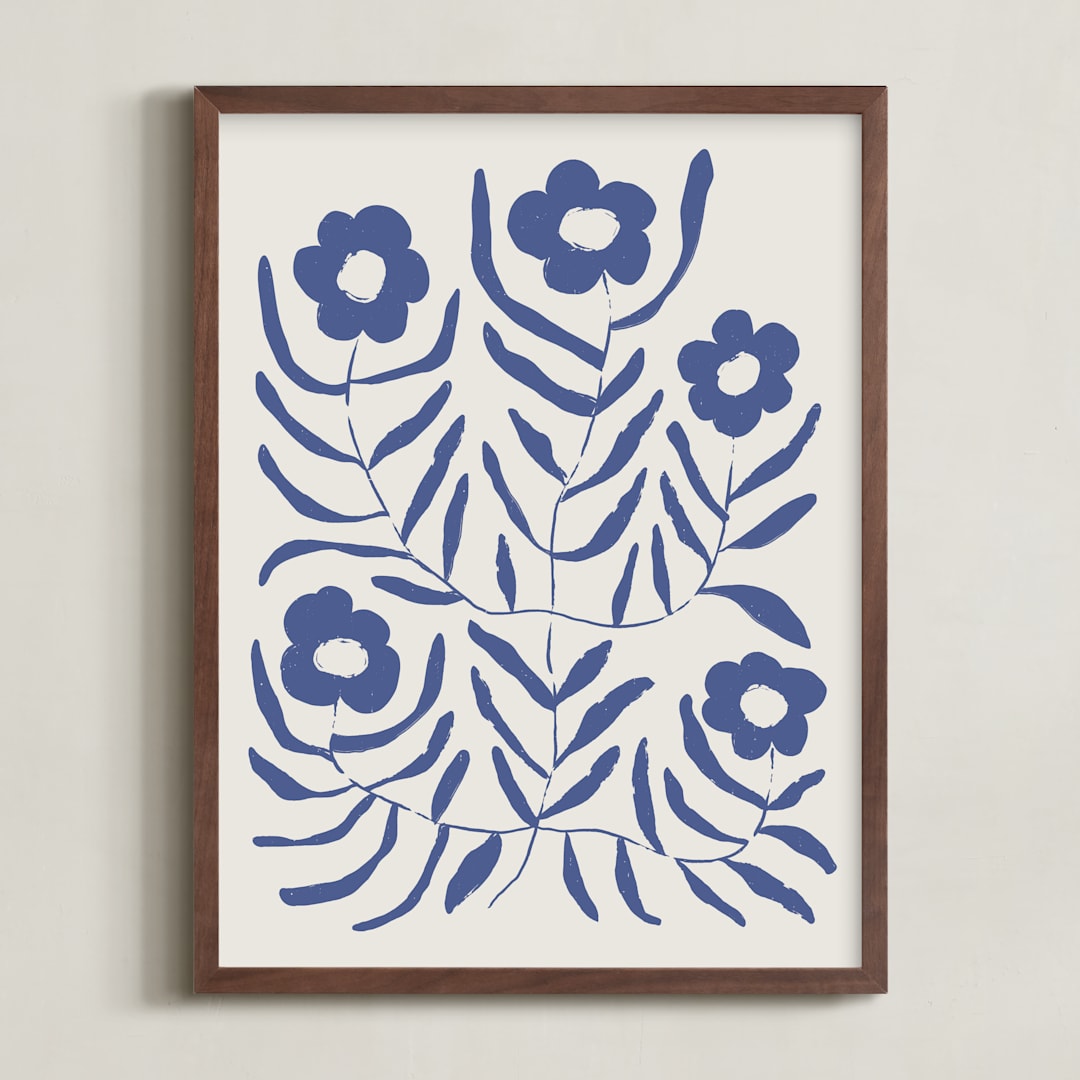 "Bloom 2" - Art Print in Denim by Kelly Watkins - Framed