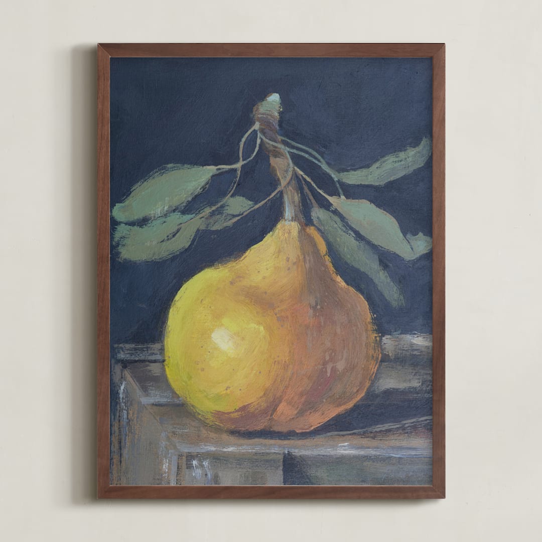"Pear Still Life" - Art Print in Charcoal by Rachel Roe - Framed