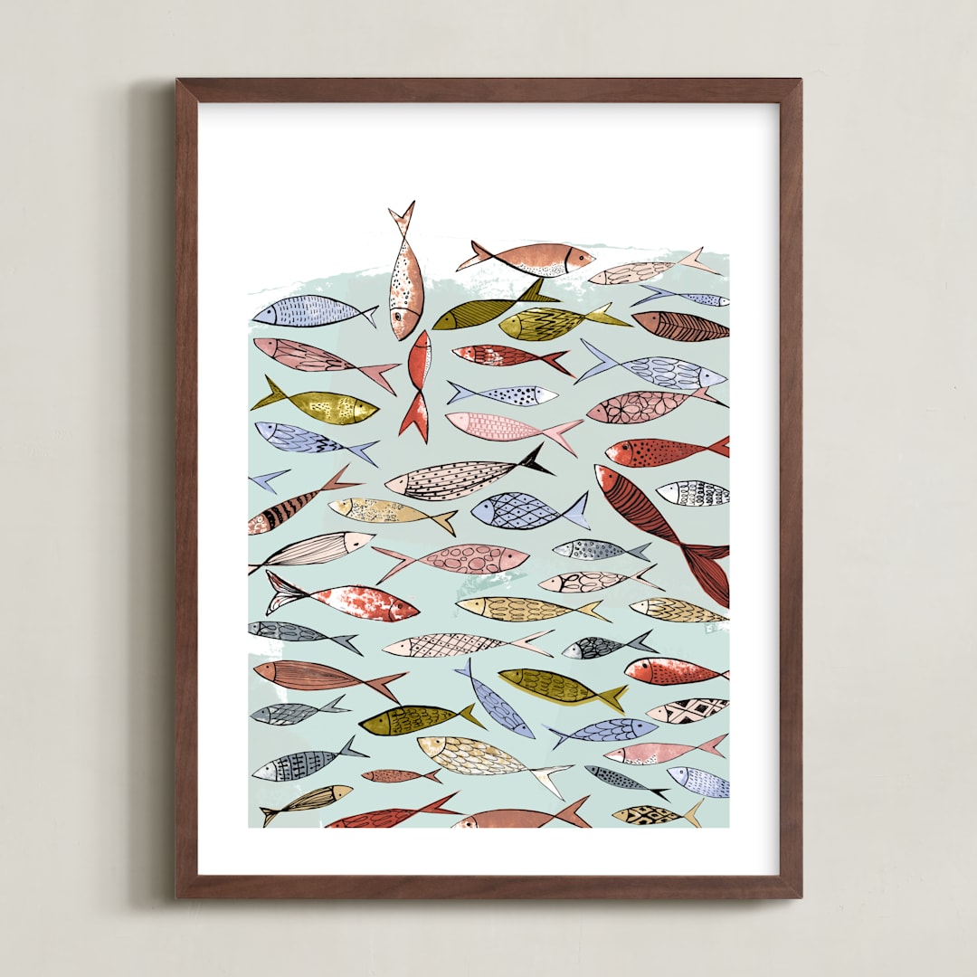 "Snapshot of a party in the sea" - Art Print in colorful neutral by Bethania Lima - Framed
