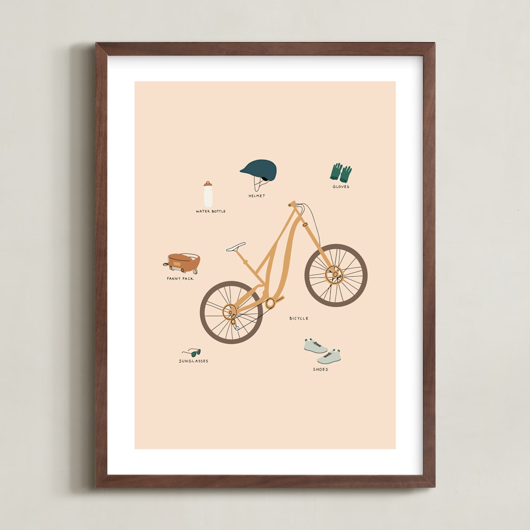 "Cycling Adventure Gear" - Art Print in Blush Pink by Coit Creative - Framed