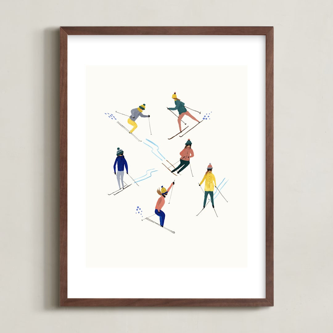 "Ski people" - Art Print in Candy by Anee Shah - Framed