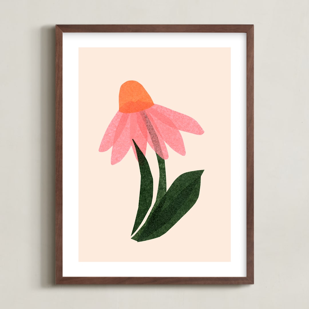 "Coneflower Collage" - Art Print in Melon by Carrie Moradi - Framed