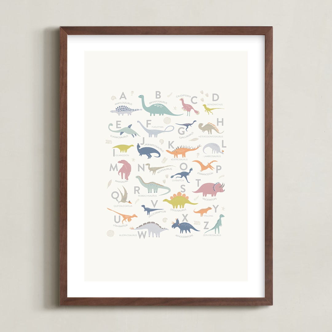 "Alphabet Dinos" - Art Print in Cretaceous by Teju Reval - Framed