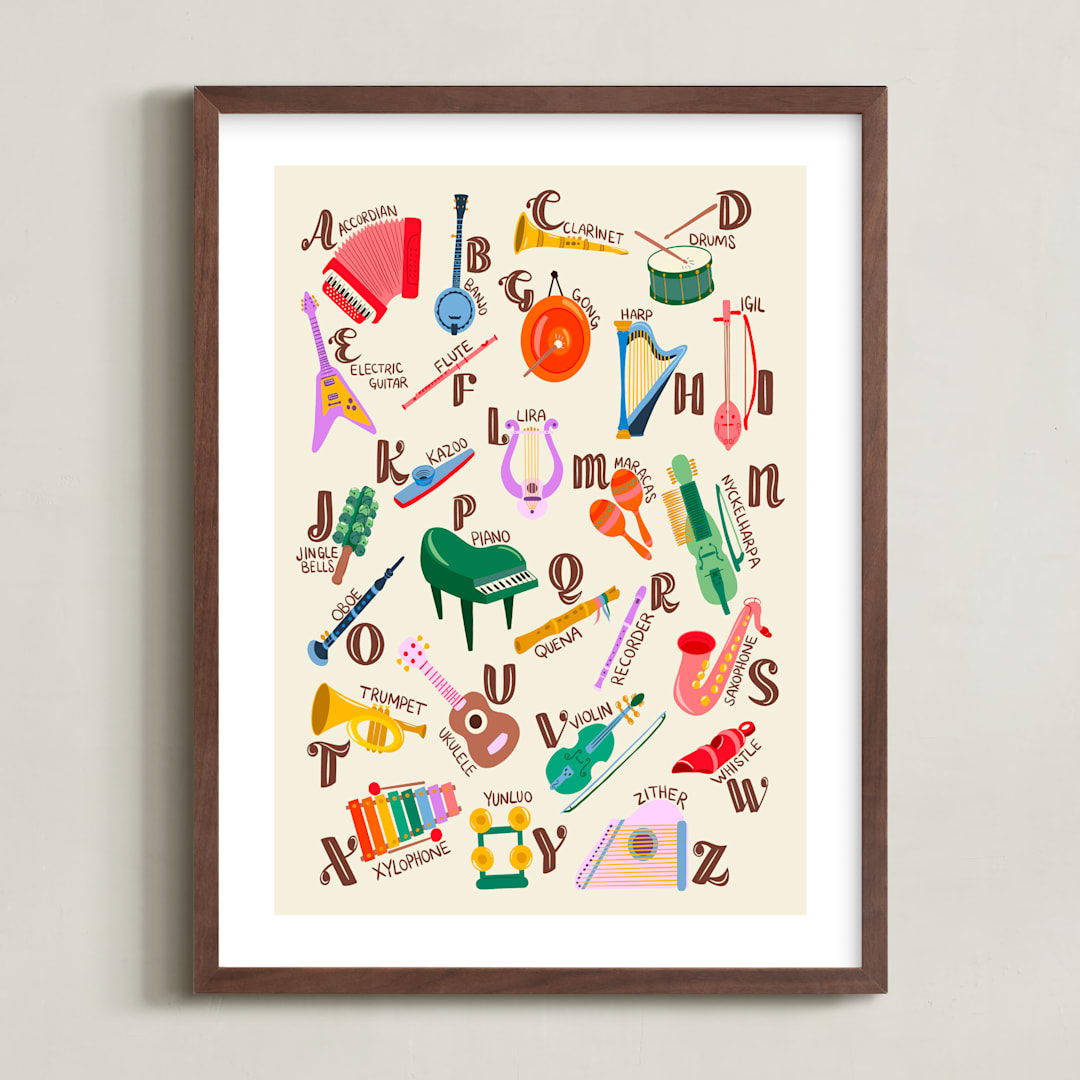 "Musical Alphabet" - Art Print in Retro Rainbow by DorothyDear Creations - Framed