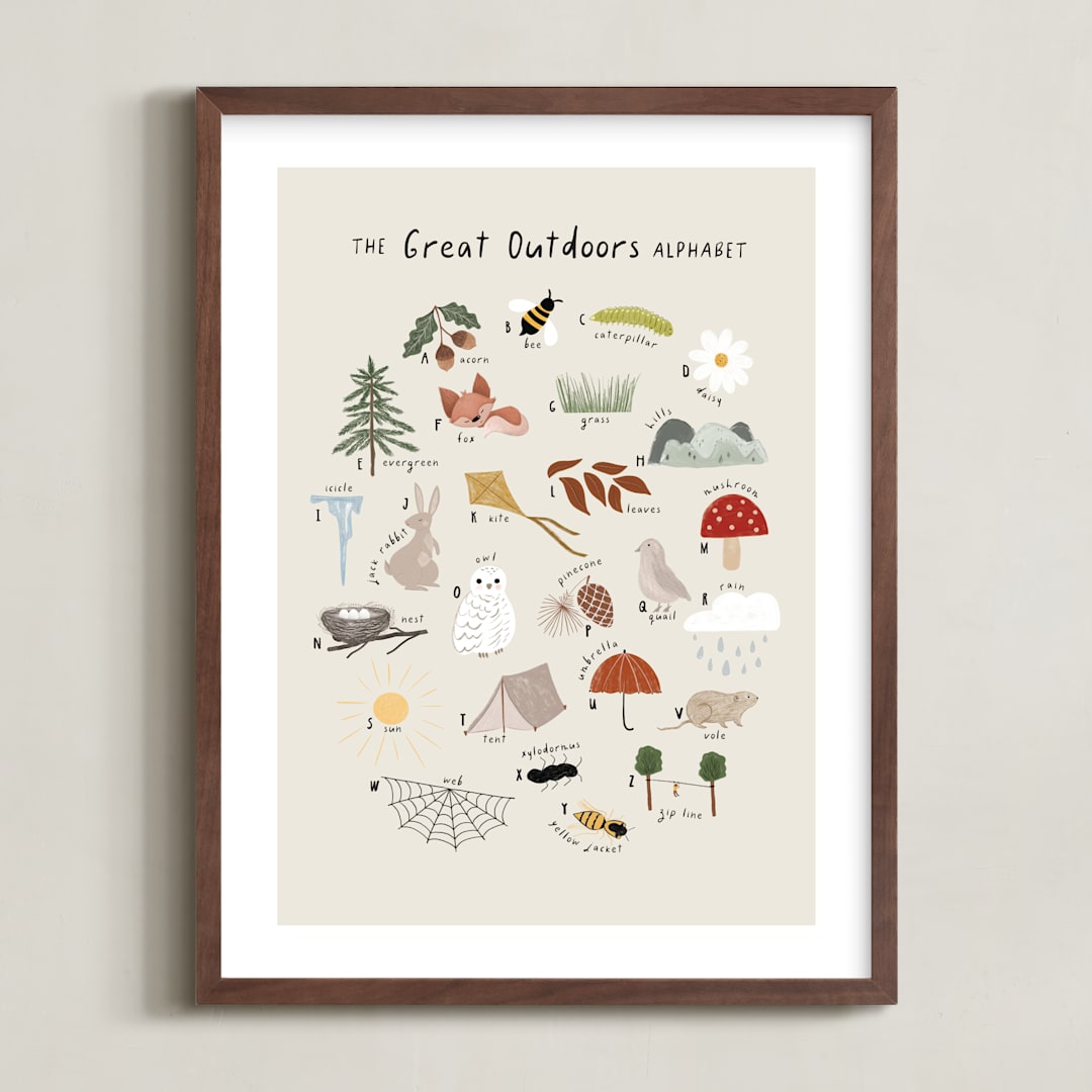"The great outdoors alphabet" - Art Print in Nature by Maja Cunningham - Framed