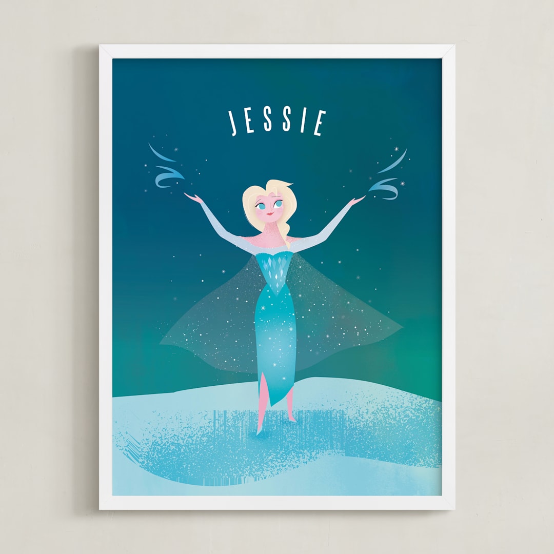 "Disney Elsa's Magic" - Personalized Art Print in Frost by Lori Wemple - Framed
