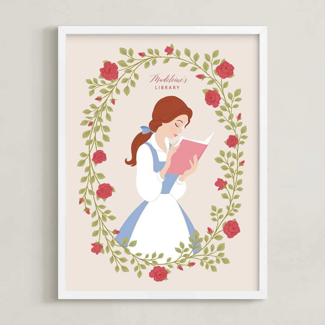 "Disney's Belle Library" - Personalized Art Print in Rose by Jamie Alexander - Framed