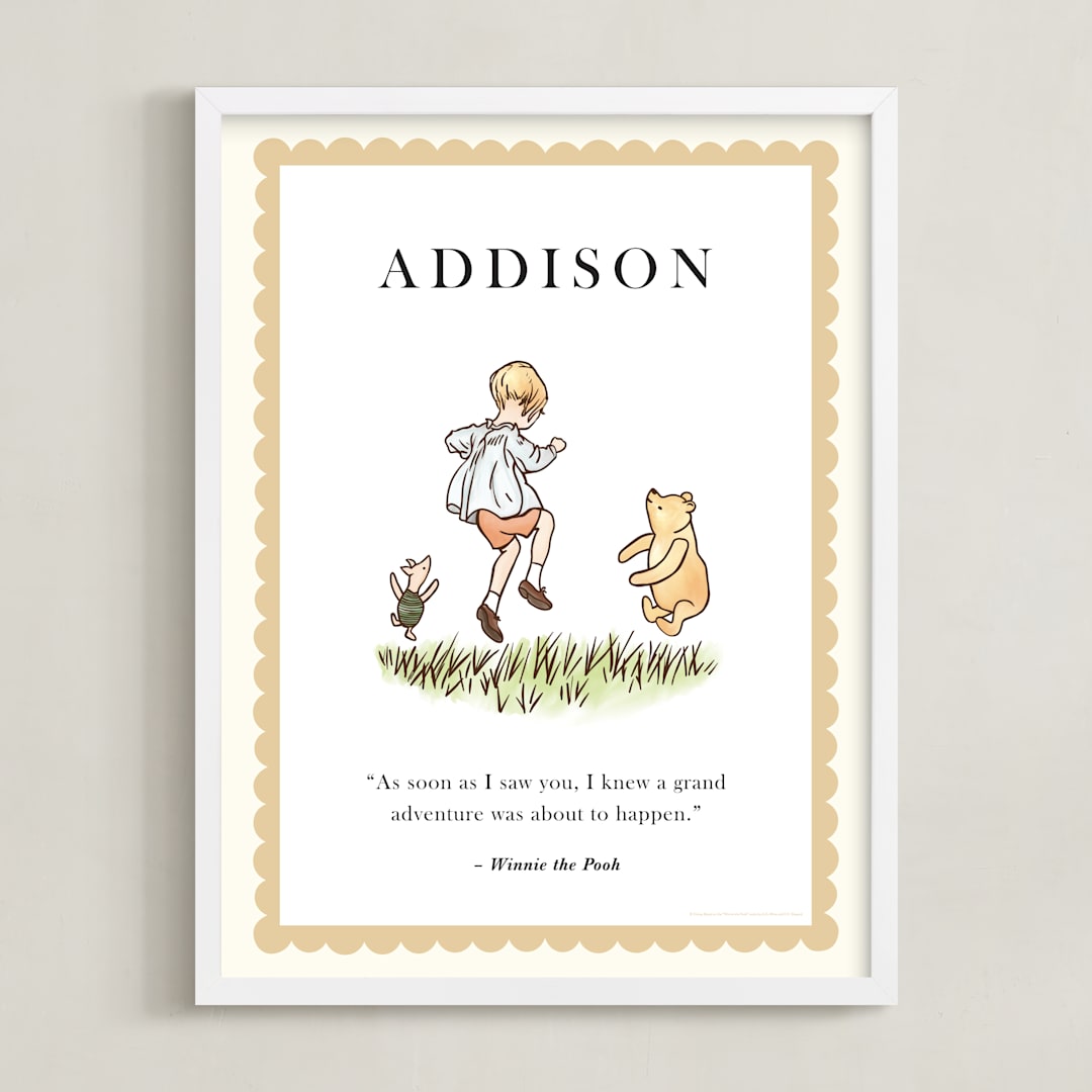 "Disney's Winnie the Pooh Vintage Quotes" - Personalized Art Print in Honey by Katherine Moynagh - Framed