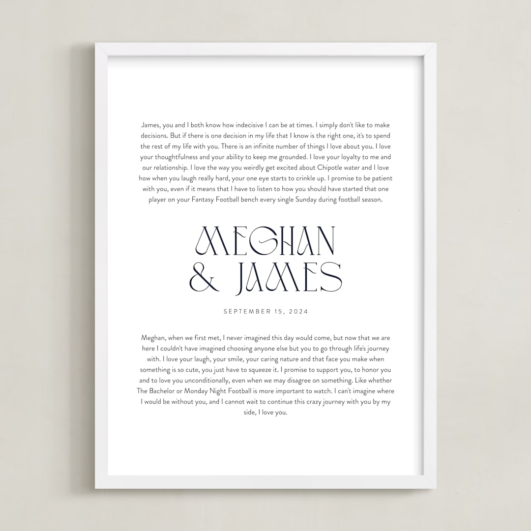 "Our Vows: Portrait Orientation Custom Print" - Custom Print in Midnight Blue by Minted - Framed