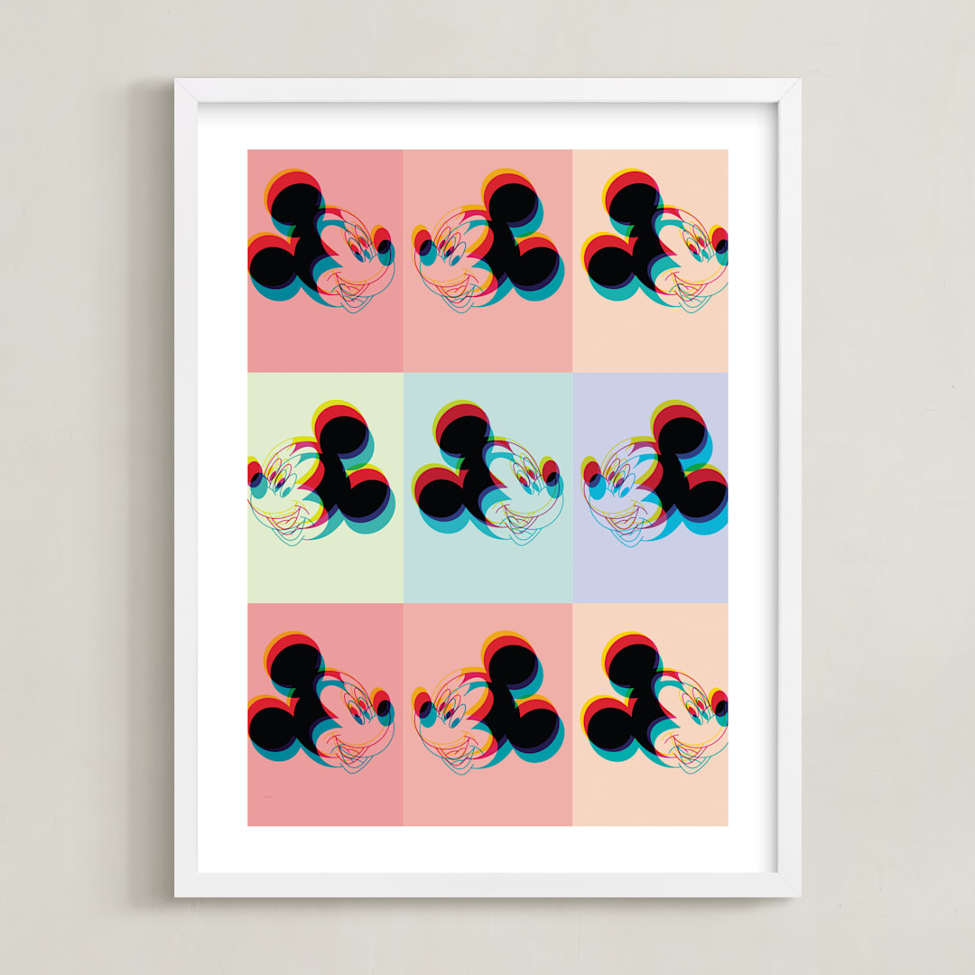 "3D Mickey Mouse" - Art Print in Sherbet by Emanuela Carratoni - Framed