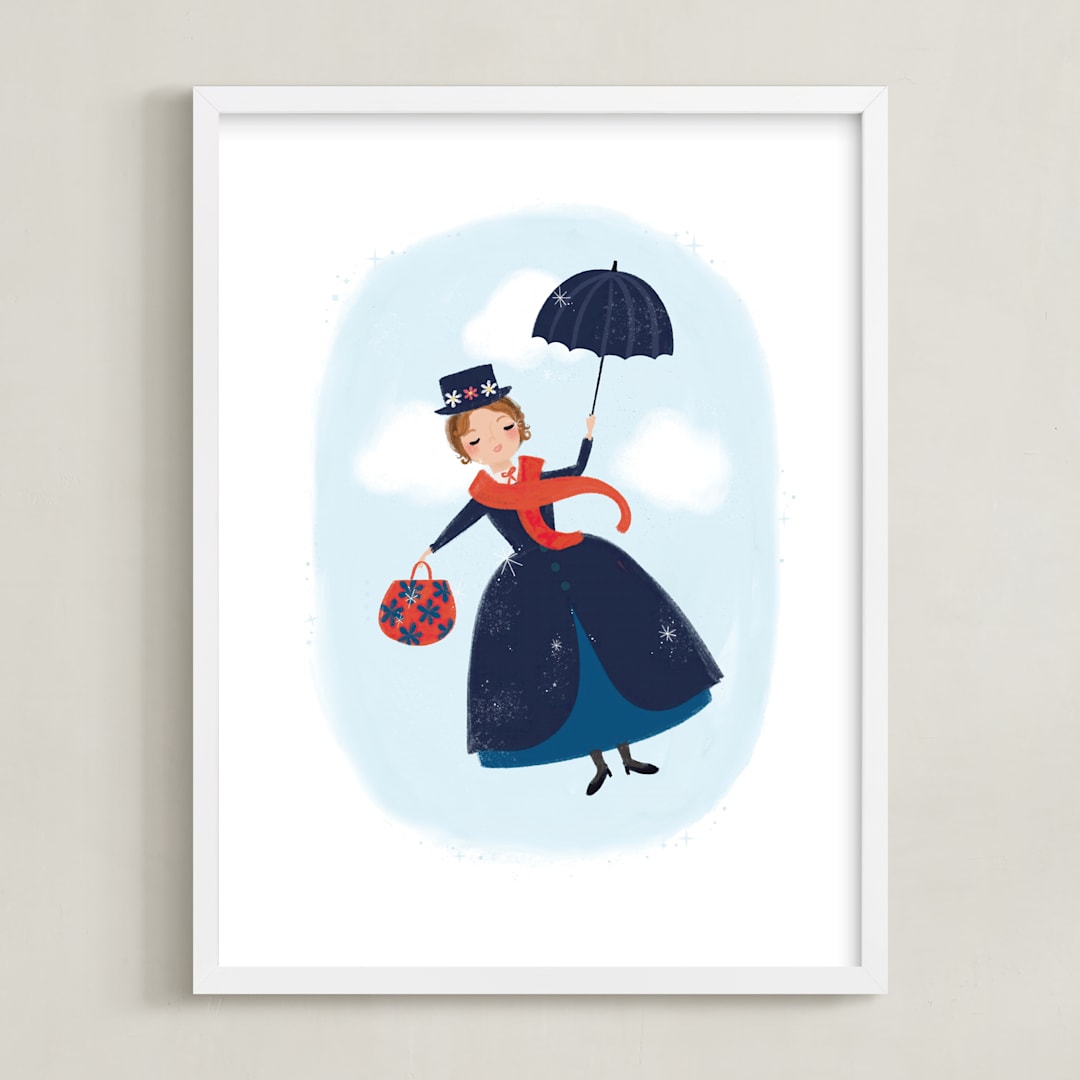 "Mary Poppins Flies" - Art Print in Sky by Itsy Belle Studio - Framed