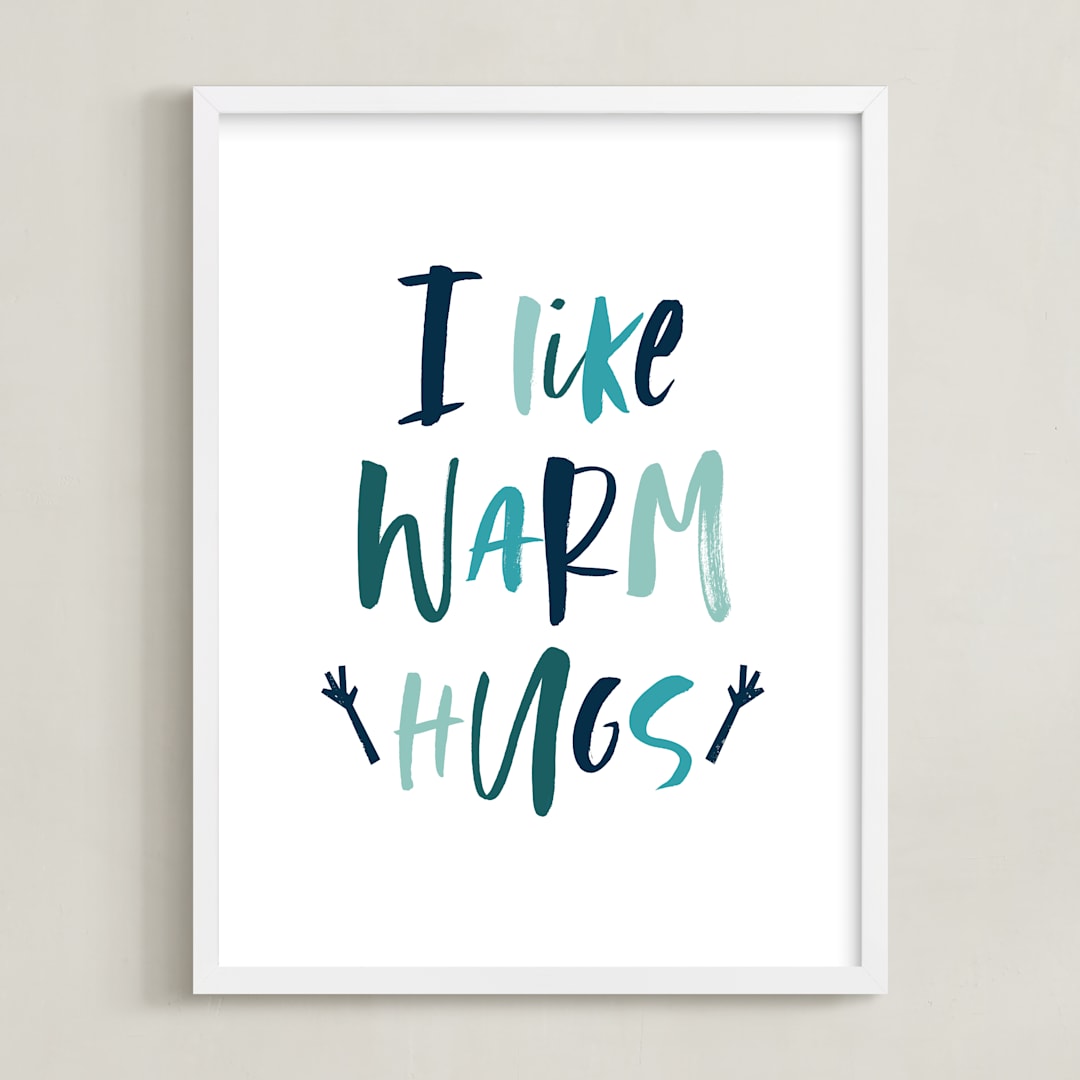"Warm Hugs" - Art Print in Winter Pine by Erica Krystek - Framed