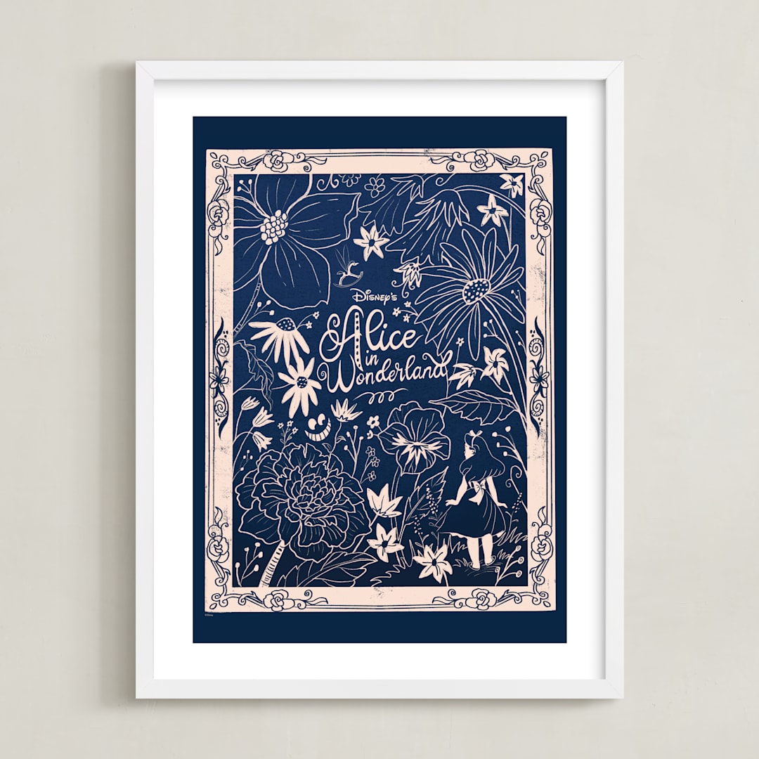 "Art Nouveau Alice" - Art Print in Navy by Stefanie Lane - Framed