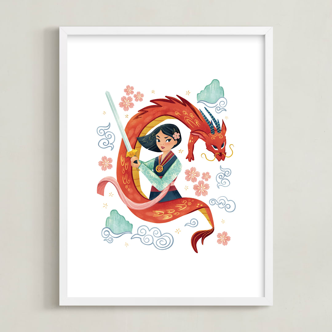 "Warrior Princess Mulan" - Art Print in Dragon by curiouszhi - Framed