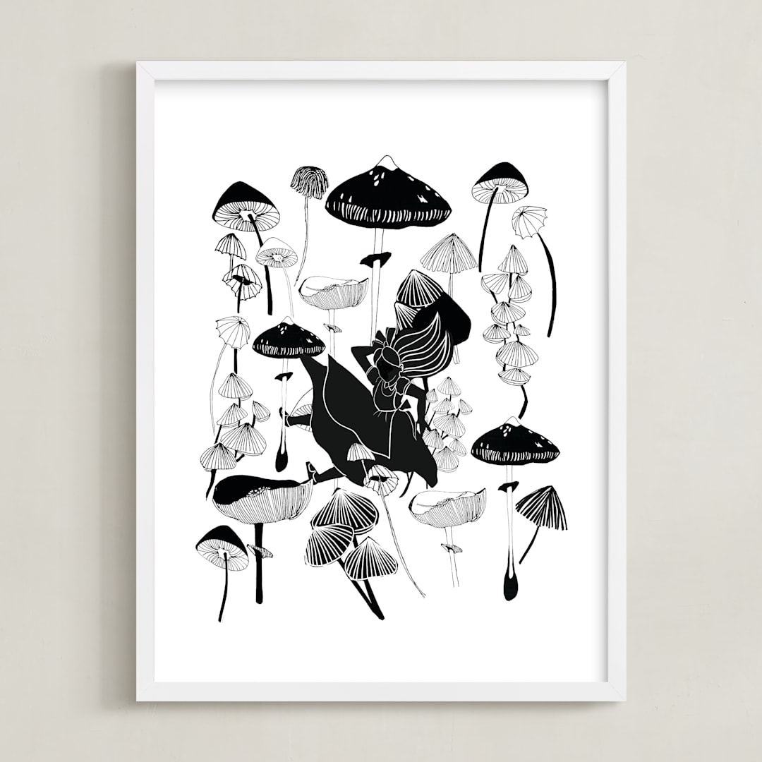 "The Mushroom Fall" - Art Print in Truffle by Deborah Velasquez - Framed