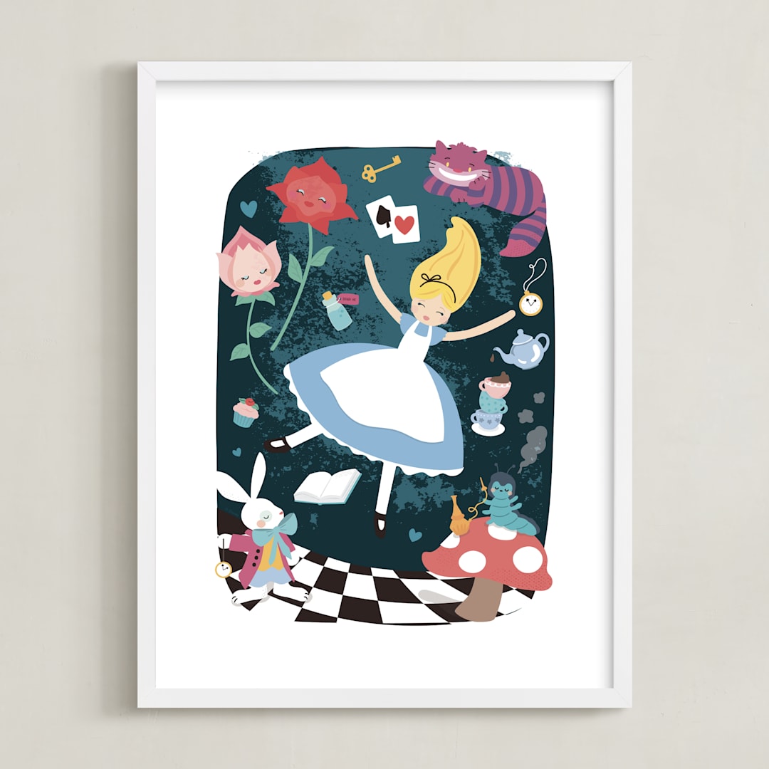 "The Rabbithole from Disney's Alice In Wonderland" - Art Print in Blue by peetie design - Framed