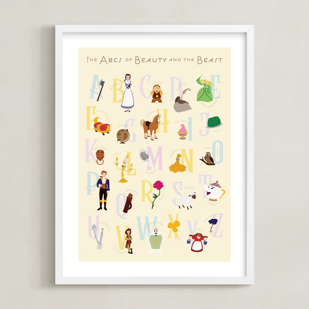 "The ABCs of Disney's Beauty and the Beast" - Art Print in Candlewax by Christie Kelly - Framed